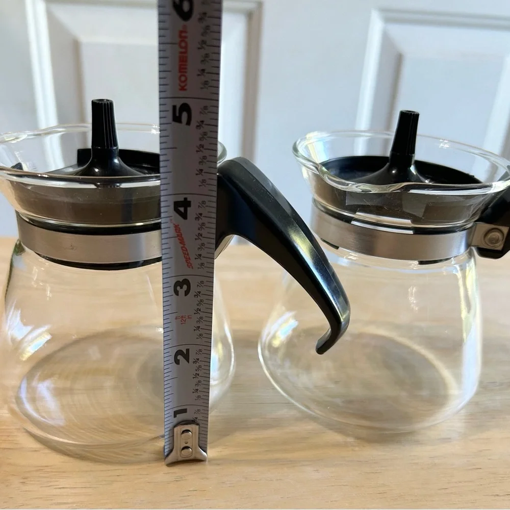 Vintage Glass Single Cup Coffee Tea Pot W/ Lid MCM Set/Two (2)‎ Retro Handled
